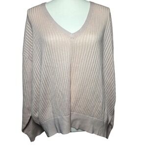 NWT Express Womens Pink V Neck Sweater Lightweight Knit Oversized XL